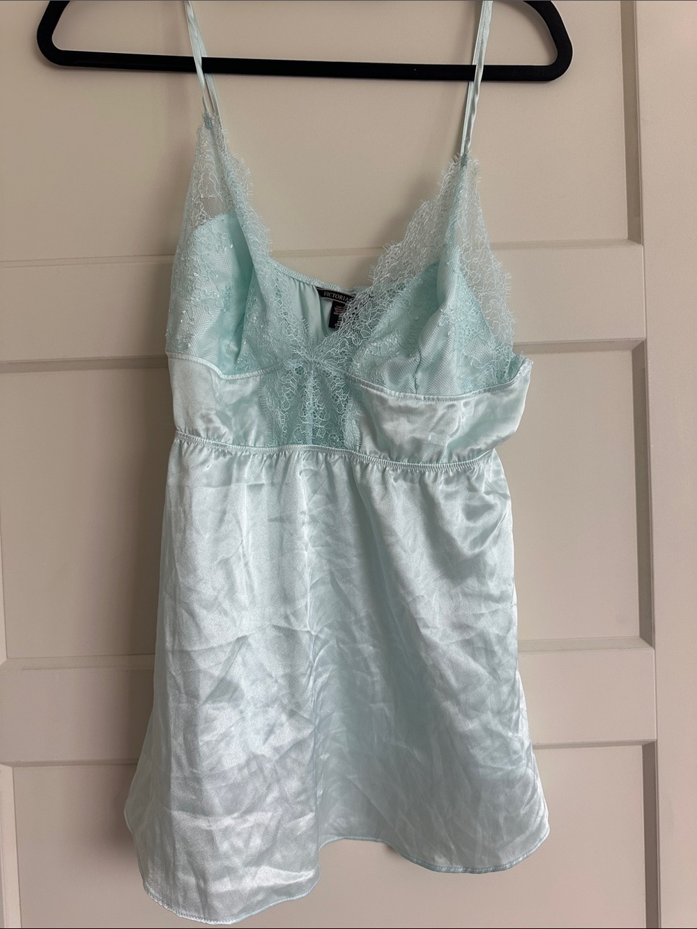 Victoria's Secret Pale Aqua Blue Lace Trim Chemise